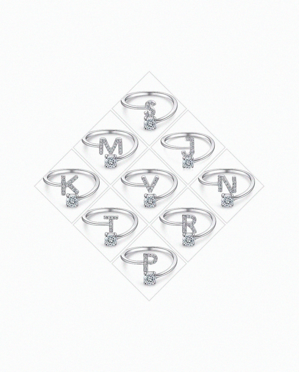 Anel Letra Feminino com Zircônia Cravejada Prata e Dourado