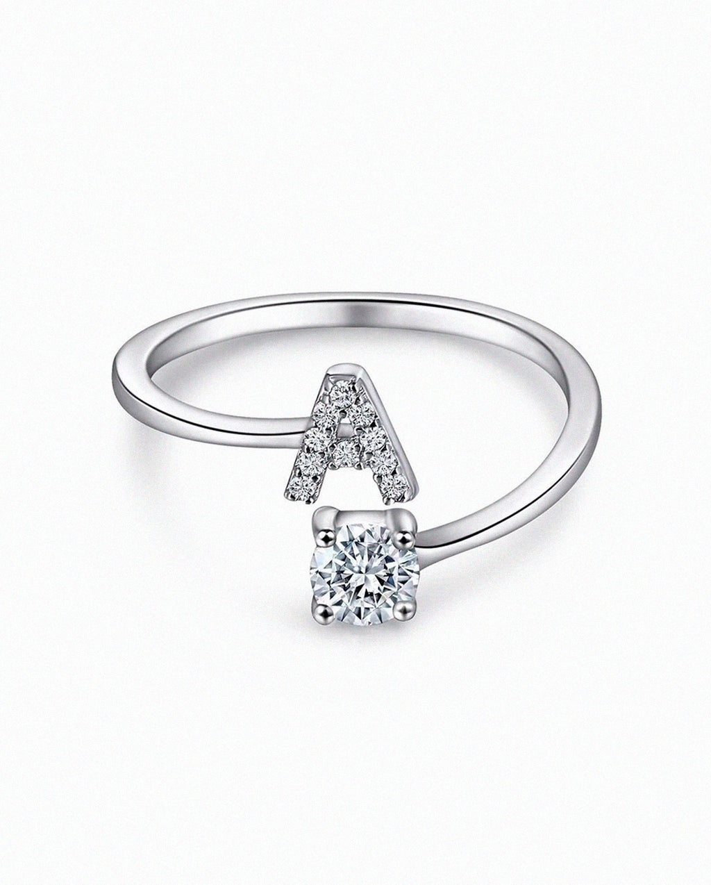 Anel Letra Feminino com Zircônia Cravejada Prata e Dourado