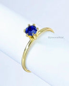 Anel Moeda Antiga Solitário com Zircônia Azul 2mm Banhado a Ouro 18k